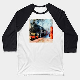 Steam Locomotive Pulling Into Station Baseball T-Shirt